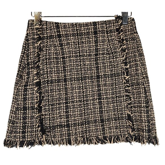 Tweed Fringed Mini Skirt In Black & Beige By Shein - Picture 1 of 14